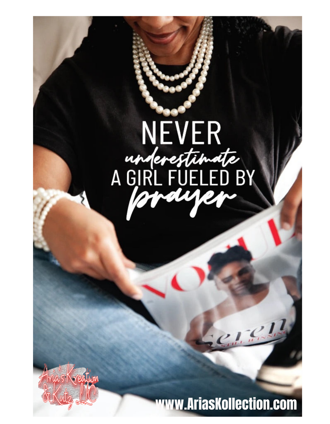 Never Under-estimate a Girl fueled by Prayer Tshirt